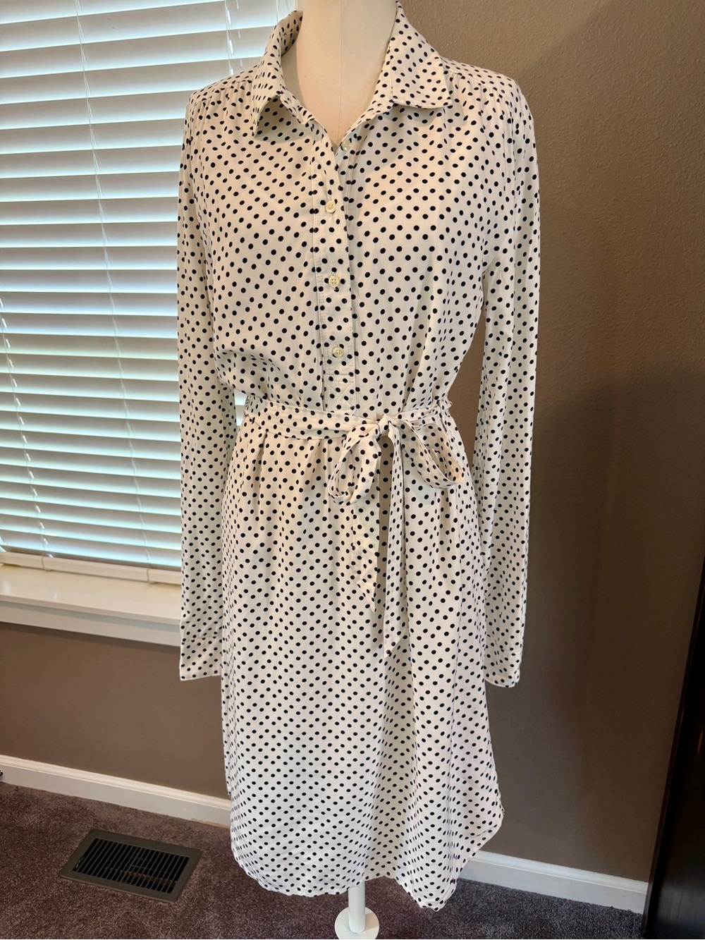 GAP White Tall  Long-Sleeve Polka Dot Shirt Dress